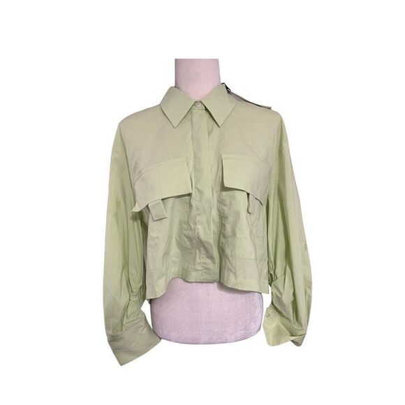 zara womens new solid light green moss long sleeve crop top medium - Picture 1 of 6